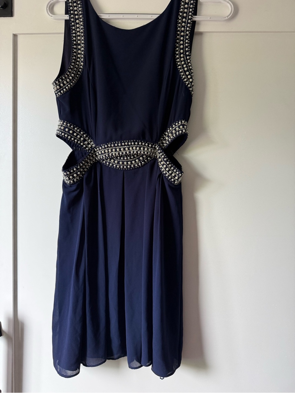 TFNC Navy Beaded Cutout Cocktail Dress